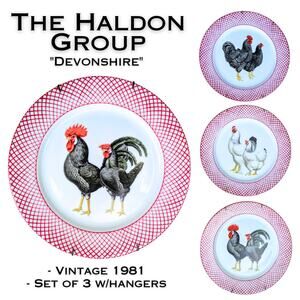 VTG The Haldon Group Devonshire 1981 Set of 3 Chicken Rooster Salad Plates 7.5"
